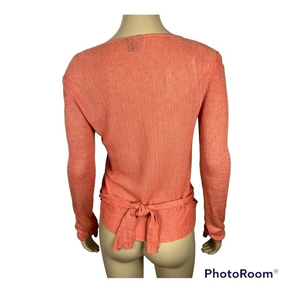 Lafayette 148 Orange Linen Wrap V Neck Top Size S - Picture 2 of 11